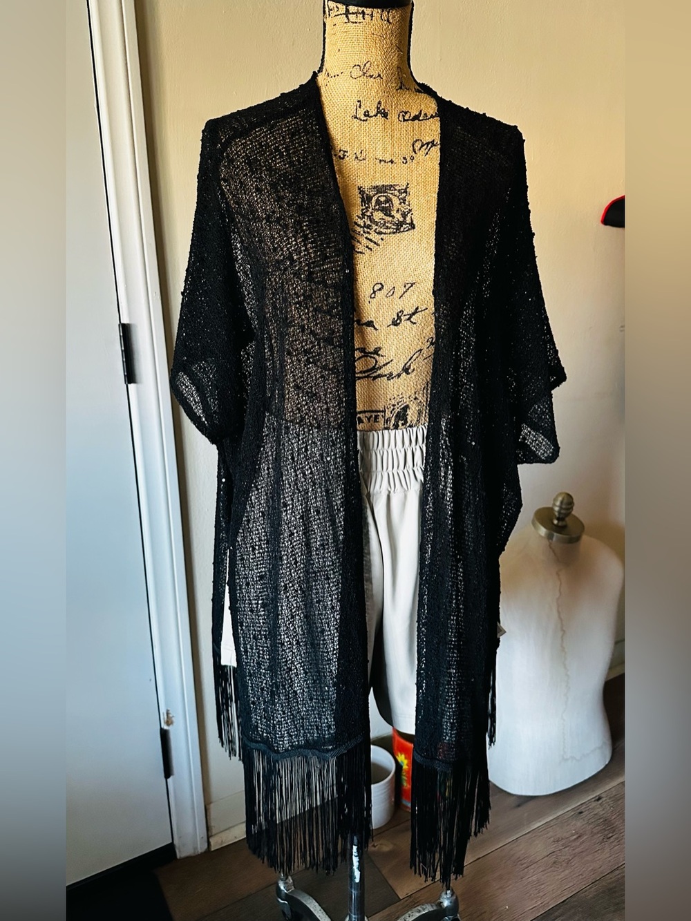 Miami Francesca’s Black Fringe Sheer Kimono Jacket
